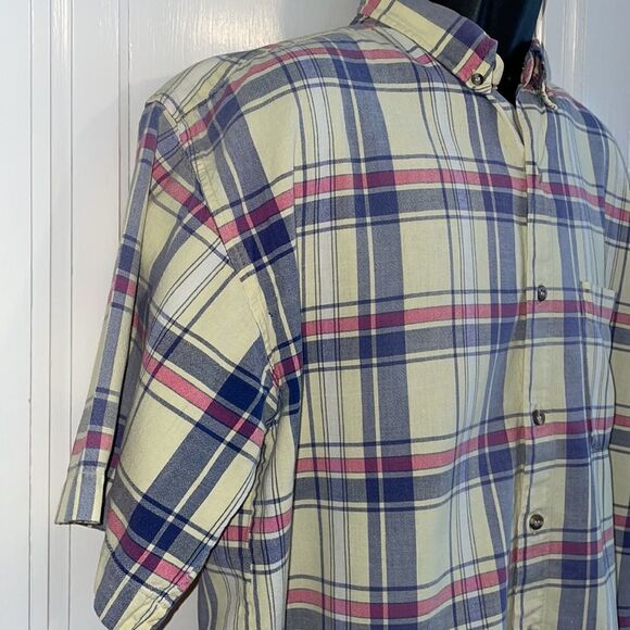 Vtg 80s/90s Archie Fowler yellow plaid short sleeved shirt - Picture 4 of 8